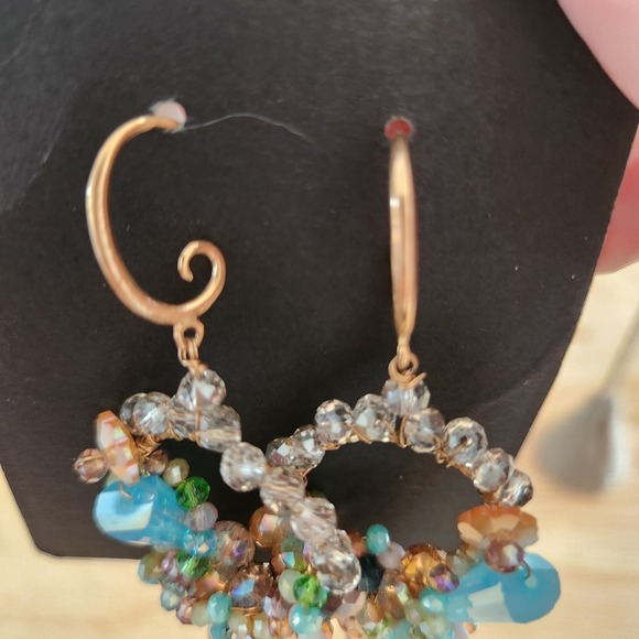 Bohemian Hand Beaded Hoop Earrings with Tassel Chains Crystal Accents - Picture 10 of 12